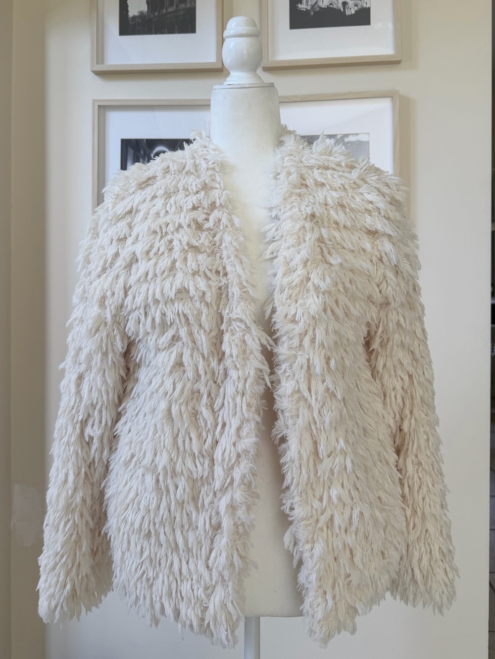 Mystree Cream Shag Faux-Fur Teddy Jacket